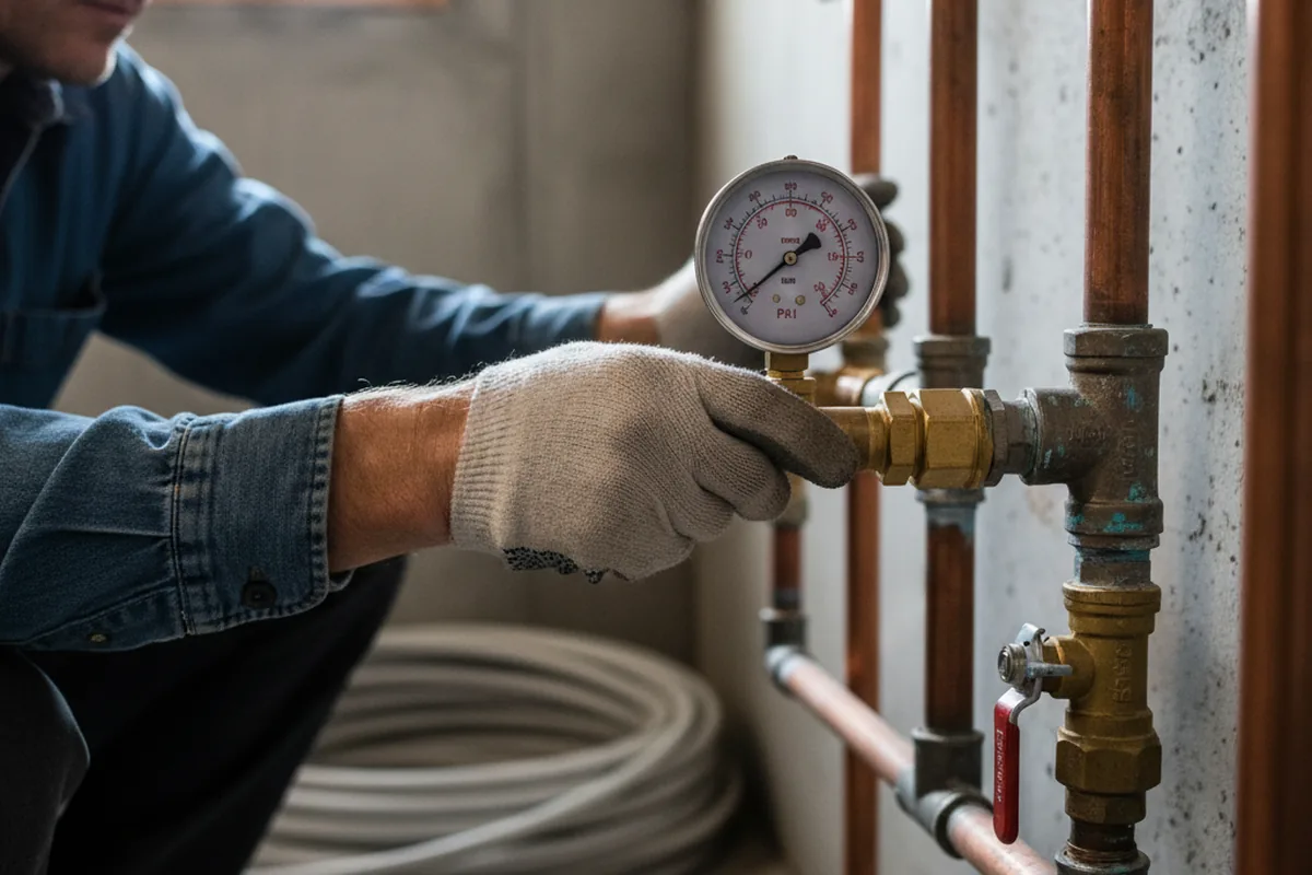 Pressure testing a repaired line during Water Line Repair in Newbury